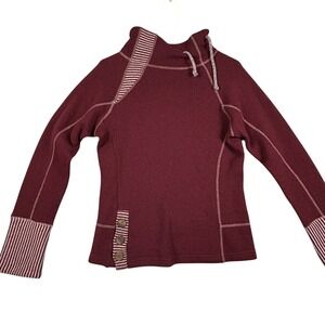 Prana Lucia‎ Burgundy Striped Mock Neck Fleece Pullover Women's Size S